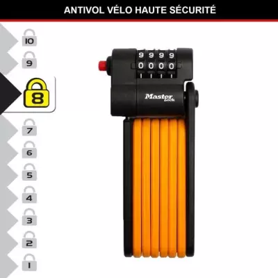 Antivol Vélo à Code MASTER LOCK 8336EURDPRO - Acier Trempé, Combinaison Programmable, Support Inclus