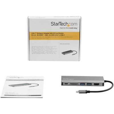 StarTech.com Adaptateur Multiport USB-C - Mini Dock USB-C avec HDMI 4K, 3x USB 3.0 Hub, SD SDHC, GbE, 60W PD 3.0 Pass-Through -