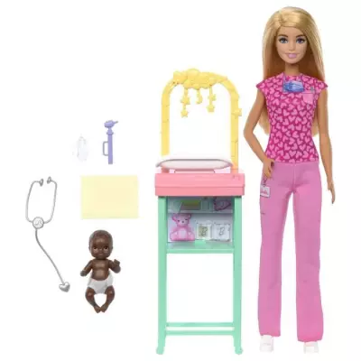Barbie Pédiatre - Coffret avec Poupée Blonde et Bébé - 3 ans+ Barbie Pédiatre - Coffret avec Poupée Blonde et Bébé - 3 ans+