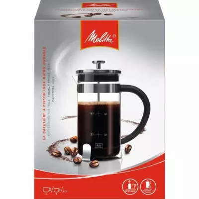 Cafetière à piston Premium en verre et inox 8 tasses - Design élégant Cafetière à piston Premium en verre et inox 8 tasses - Design élégant