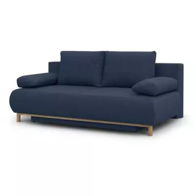 Banquette convertible 3 places MIKA - Tissu bleu foncé - Coffre de rangement