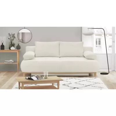 Banquette convertible 3 places MIKA beige - Coffre de rangement - Responsable Oeko-Tex