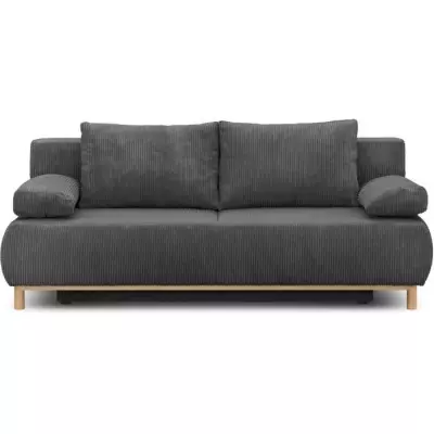 Banquette convertible 3 places MIKA gris foncé - Velours côtelé - Coffre de rangement