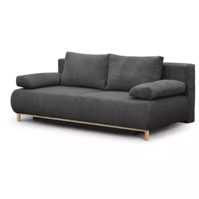 Banquette convertible 3 places MIKA gris foncé - Velours côtelé - Coffre de rangement