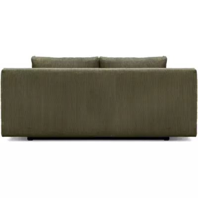 Banquette convertible 3 places MIKA - Velours côtelé vert kaki - Coffre de rangement