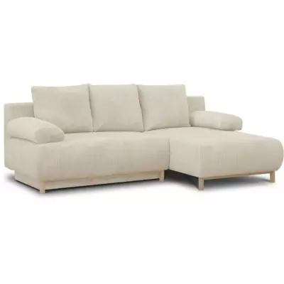 Canapé d'angle convertible MIKA 3 places - Velours côtelé beige