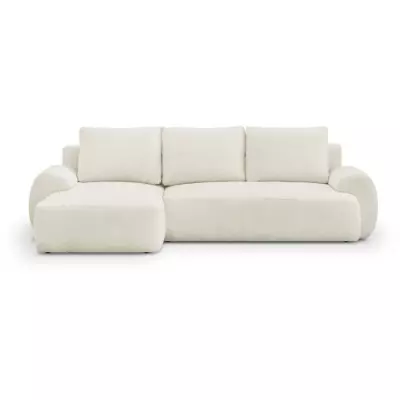 Canapé d'angle convertible 4/5 places MILO - Tissu bouclette beige clair