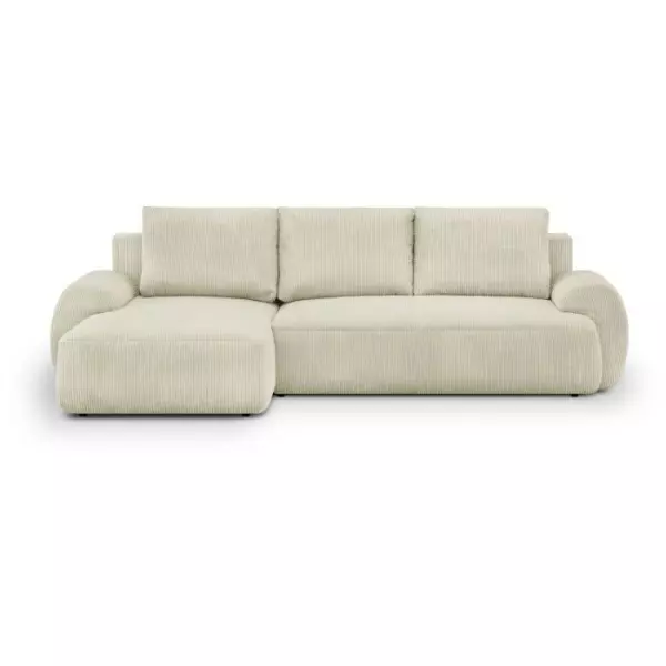 Canapé d'angle gauche convertible 4/5 places MILO - Velours côtelés beige - Coffre de rangement - L 264 x H 84 x P 99/145 cm