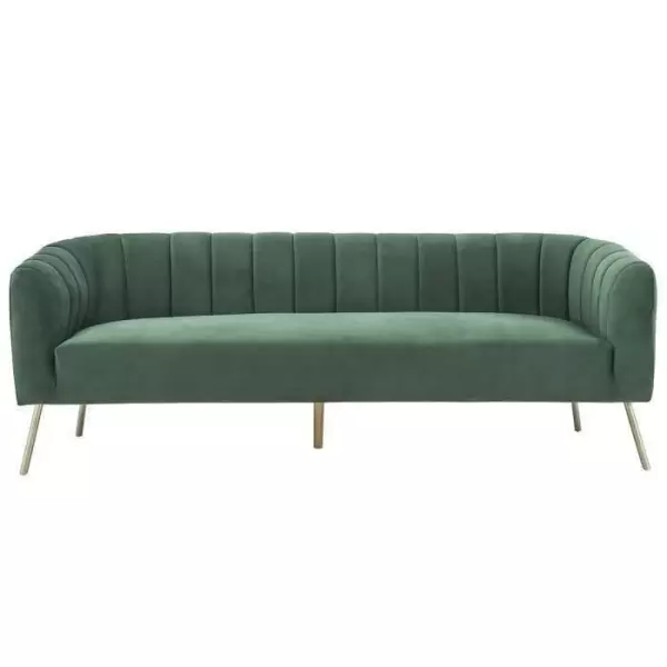 Canapé 3 places - Velours vert - L 207 x P 87 x H 77 cm - MATHIS - Structure bois massif