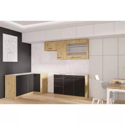 Cuisine MODENA: Style artisanal en chêne et noir - 270x150cm