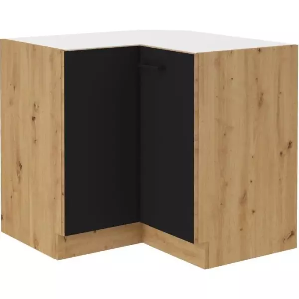 MODENA - Meuble bas d'angle - 2 portes - 89 x 89 cm - Chene artisan / Noir mat - Plan de travail non inclus