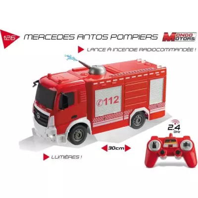 Camion de pompiers Mercedes Antos radiocommandé 1:26 avec effets lumineux
