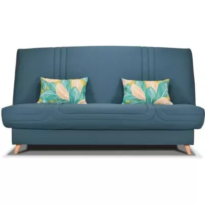 Banquette clic confortable - Tissu bleu + Coussins déco jungle