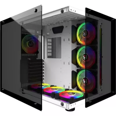 Boîtier PC Gamer ATX Blanc RGB Crystal Sea - Spacieux et Lumineux