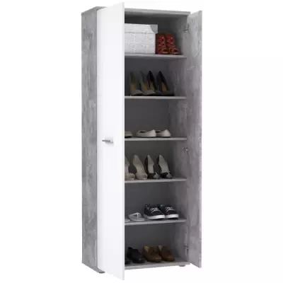 Armoire à chaussures MISCA - Style contemporain effet béton et blanc