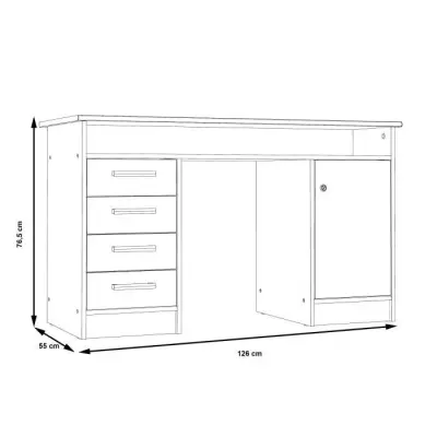 Bureau ALICANTE blanc avec clés - 4 tiroirs - 126x55x76cm