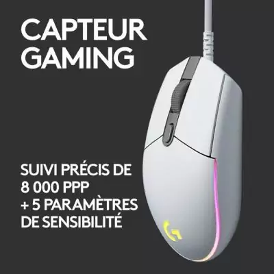Souris gamer - Filaire - Logitech G - G203 - Blanc