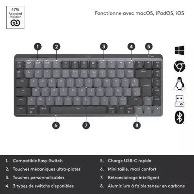Clavier Sans Fil Logitech MX Mini Mécanique Rétroéclairé Graphite