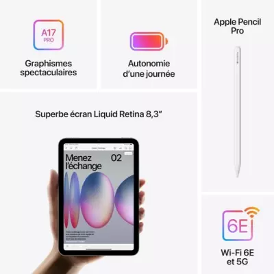 iPad mini (2024) - 8.3'' Bleu - 256 Go - WiFi + Cellular