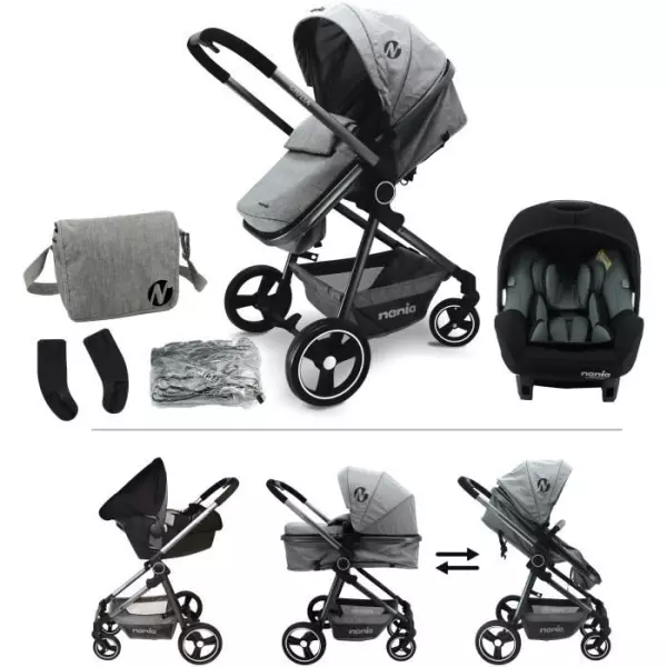 Poussette combinée 3 en 1 NANIA GIULIA + Siege auto BEONE EVO R129 40-85 cm - Nacelle de 0 a 6 mois