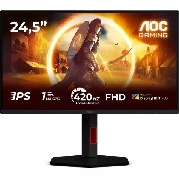 Ecran PC Gamer - AOC - 24,5'' - FHD - 420Hz (OC, 400Hz native) - Dalle Fast IPS - 0,3ms - Réglable en hauteur - 25G4KUR