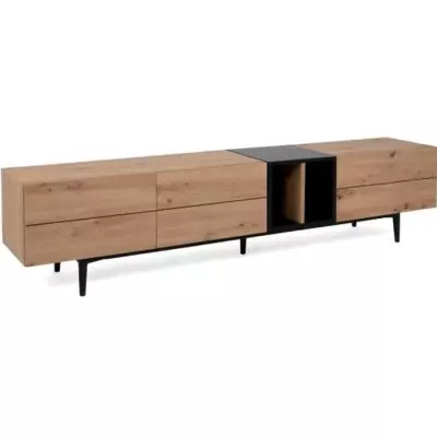 Meuble TV 3 abattants Chêne et Noir - Design NOLA