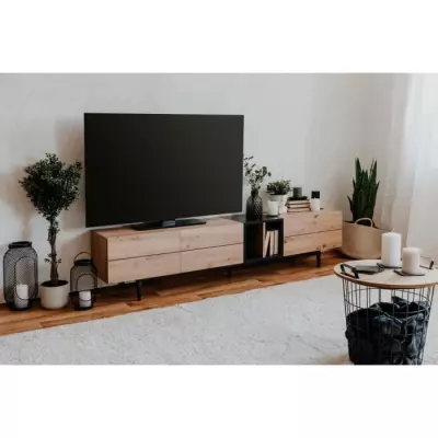 Meuble TV 3 abattants Chêne et Noir - Design NOLA