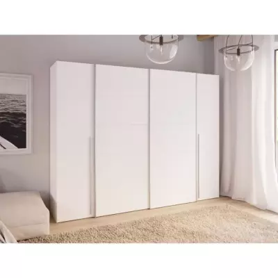 Armoire blanche mat - 2 portes battantes + 2 portes coulissantes