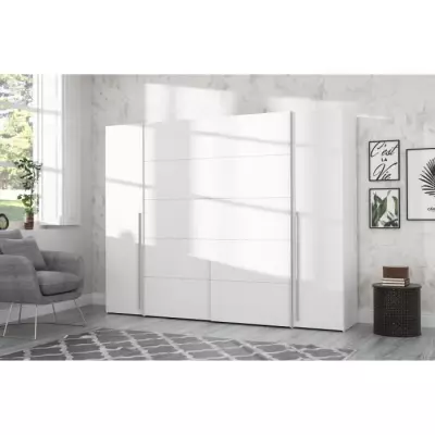 Armoire blanche mat - 2 portes battantes + 2 portes coulissantes