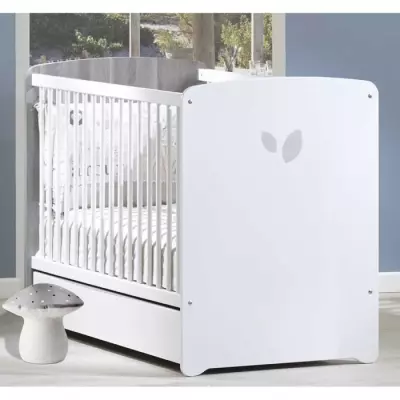Lit bébé - 120 x 60 cm - Leaf - Blanc, design moderne