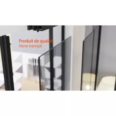 Verrière coulissante 4 carreaux en verre trempé Noir - Made in France