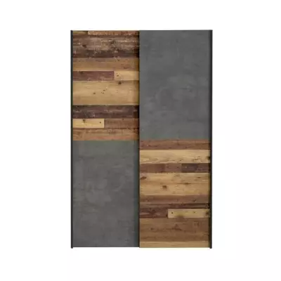 Armoire 2 portes coulissantes multifonction en bois et béton gris - OZZUL