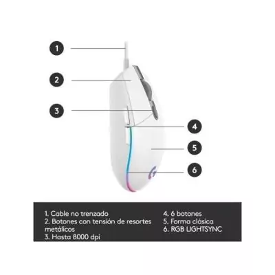 Souris gamer - Filaire - Logitech G - G203 - Blanc