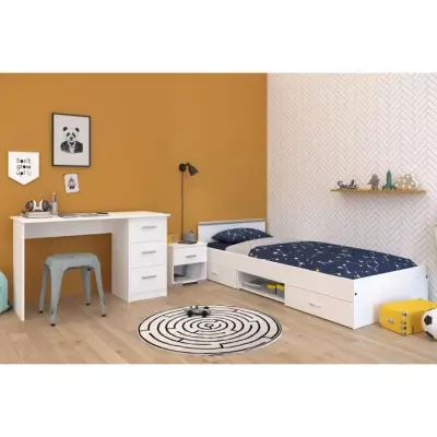 Ensemble chambre enfant ZODIAC - Lit + chevet + bureau - Blanc