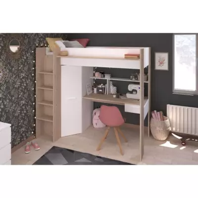 Lit mezzanine enfant PARISOT HIGH - Chene et blanc - 90 x 200 cm