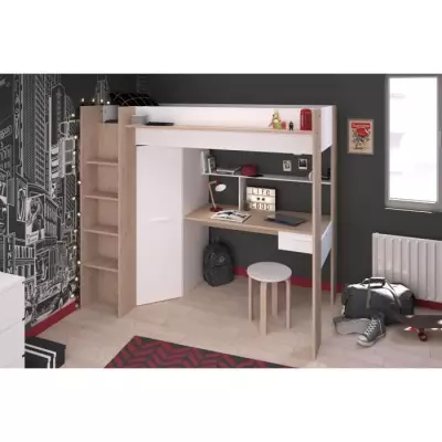 Lit mezzanine enfant PARISOT HIGH - Chene et blanc - 90 x 200 cm