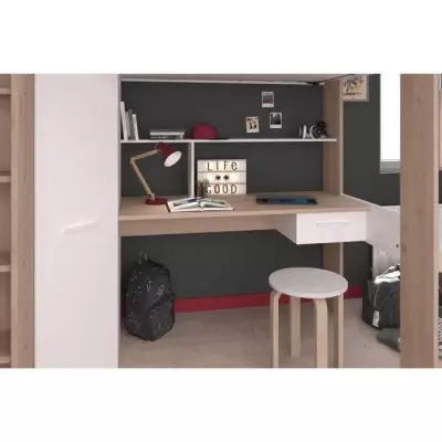 Lit mezzanine enfant PARISOT HIGH - Chene et blanc - 90 x 200 cm