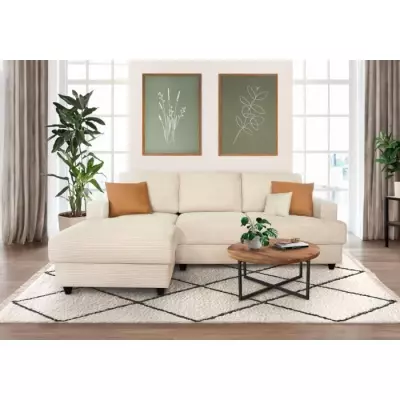 Canapé d'angle gauche 4 places - PAUL en cord - Tissu Beige