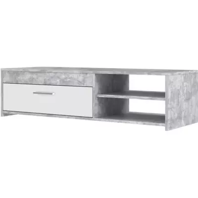 Meuble TV Pilvi - Blanc et béton clair - Éco-friendly - L 120 x P 42,1 x H 31,8 cm