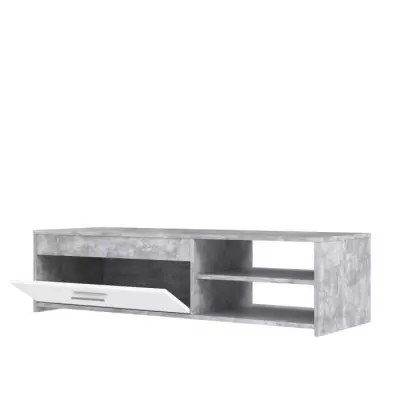 Meuble TV Pilvi - Blanc et béton clair - Éco-friendly - L 120 x P 42,1 x H 31,8 cm