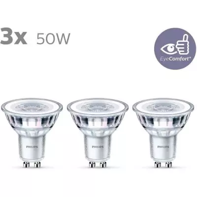 Ampoules LED GU10 Philips - Pack de 3 - 50W - Blanc chaud
