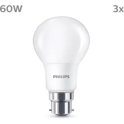 Ampoule LED Philips 60W B22 Blanc Chaud - Lot de 3