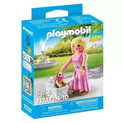Figurine PLAYMOBIL 71737 Dame avec Chihuahua et panier transport