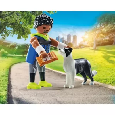Figurine PLAYMOBIL 71740 Homme sportif avec Border Collie - Univers miniature