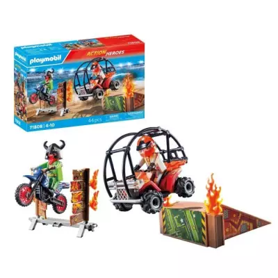 Duo de cascadeurs avec quad et moto - Univers miniature dynamique Duo de cascadeurs avec quad et moto - Univers miniature dynamique