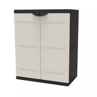 Armoire basse 2 portes TITANIUM PLASTIKEN - Beige et Noire - Intérieur/Extérieur