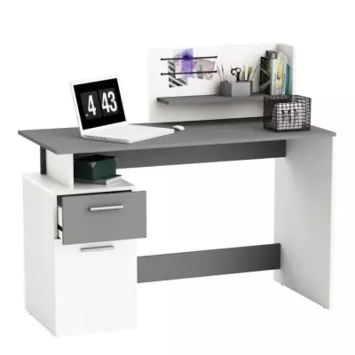 Bureau contemporain Platon - Blanc/Gris - L121.5 x H109.7 x P55.1 cm
