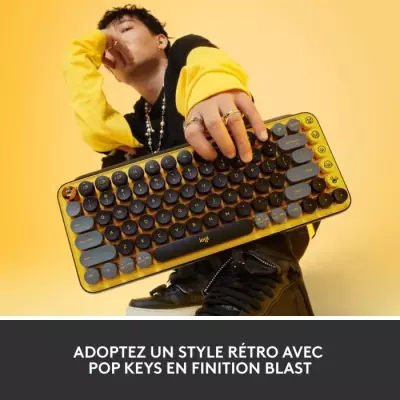 Clavier Logitech Pop Keys Mécanique Jaune - Touche Emoji - AZERTY Clavier Logitech Pop Keys Mécanique Jaune - Touche Emoji - AZERTY