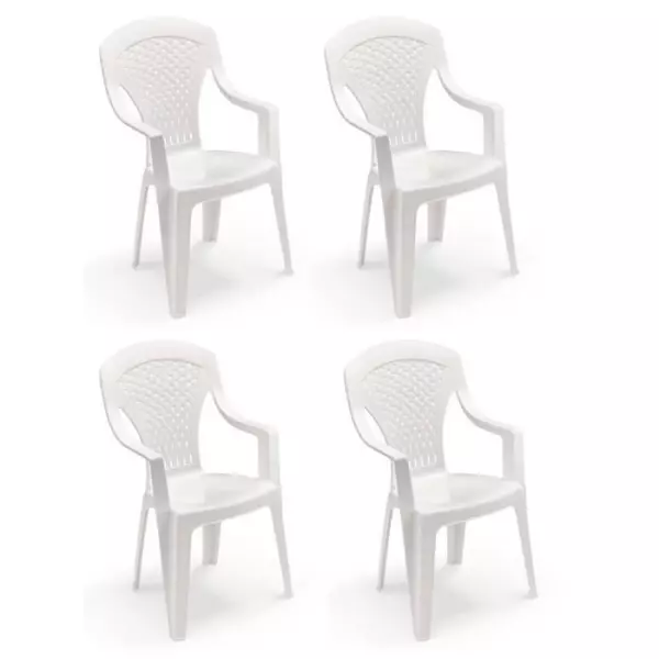 Lot de 4 Fauteuils de jardin monobloc empilable Capri - 56 x 58 x 90 cm - Blanc