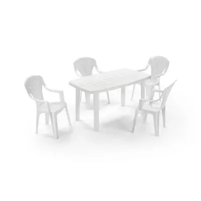 Lot de 4 Fauteuils de jardin monobloc empilable Capri - Blanc, 56 x 58 x 90 cm